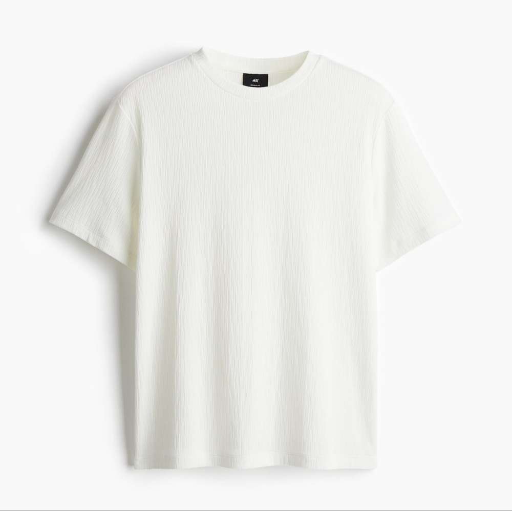 H&M White Textured Short Sleeve Tee – Size L – NWT